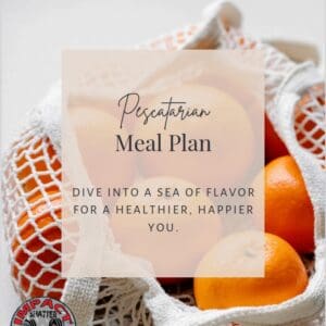 Pescatarian meal plan with oranges in a bag.