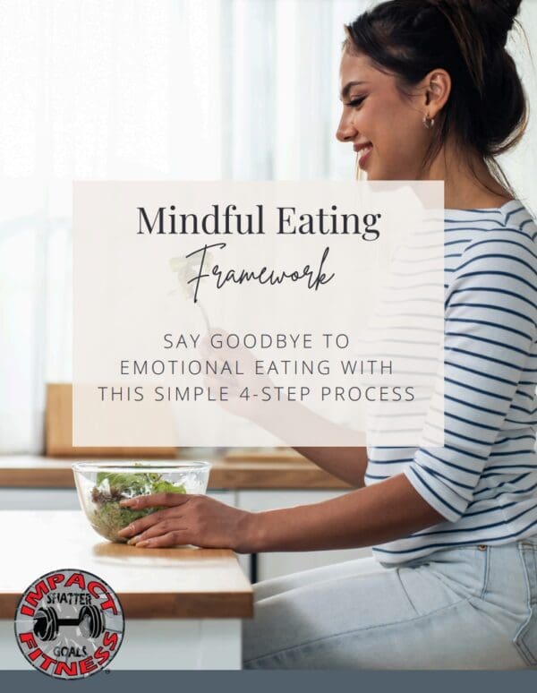 Woman eating salad, mindful eating framework.